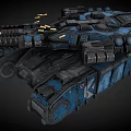 Futuristic Interstellar Sci Fi Tank With Blue Black Armor And Glowing Mechanical Cannons