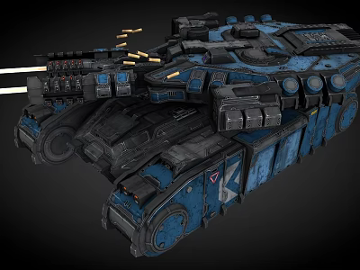 Futuristic Interstellar Sci Fi Tank With Blue Black Armor And Glowing Mechanical Cannons 3d model