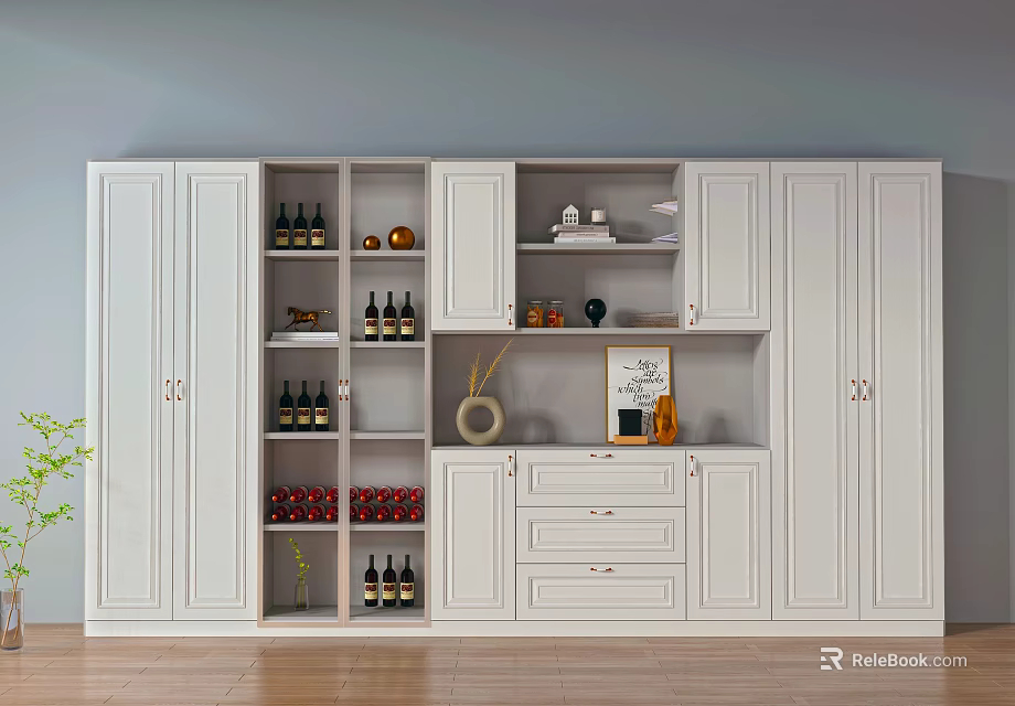 White Modern Wine Cabinet With Storage Display Shelves Wine Bottles Decorative Items 3d model 