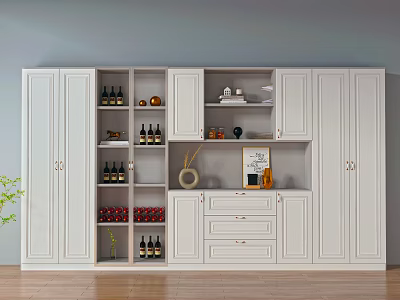 White Modern Wine Cabinet With Storage Display Shelves Wine Bottles Decorative Items 3d model