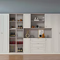 White Modern Wine Cabinet With Storage Display Shelves Wine Bottles Decorative Items