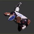 Man Posing In White Jersey With Number 12 Holding Red Blue White Sports Ball