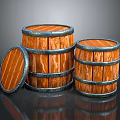 Wooden Barrels for Household with Wood Grain Metal Hoops Open Lid on Black Surface