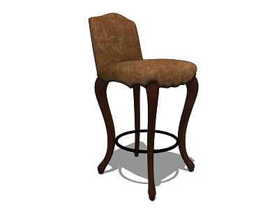 Elegant Brown Upholstered Bar Stool With Curved Backrest And Wooden Legs 3d model