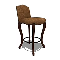 Elegant Brown Upholstered Bar Stool With Curved Backrest And Wooden Legs