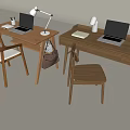 Antique Desk and Chair Combination Computer Desk Lamp Reading Lamp Drawer Desk Armchair 3d model