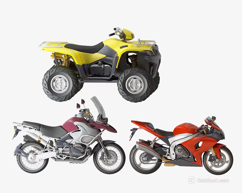 Assorted Motorcycle Models Including ATV Sport and Touring Types in Yellow Red and White 3d model 