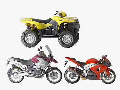 Assorted Motorcycle Models Including ATV Sport and Touring Types in Yellow Red and White 3d model