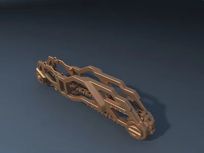 Intricate Brass Sculpture Carving With Geometric Frames And Chain Details 3d model