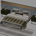 Modern Bedroom Interior With Headboard Wall Bed Pillows Bedding Nightstands And Lamp