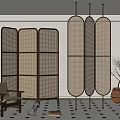 Silent screen rattan screen folding partition 3d model