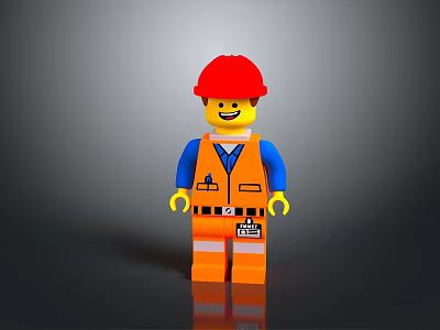 Vibrant Lego Construction Worker Minifigure In Orange Workwear And Red Helmet At Mall Store 3d model