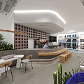Lucky Coffee Cafe Modern Interior With Bookshelves Round Wooden Tables Chairs And White Pendant Lights