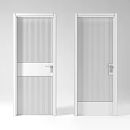 Two Wooden Doors With Vertical Stripes Horizontal Decor Metal Handles And No Entry Signs