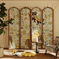 Ornate Decorative Screen With Colorful Floral Patterns In Room With Green Plant Sunflowers And Lemons
