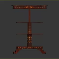 Ornate Red Three Tiered Storage Shelf With Decorative Patterns And Curved Legs