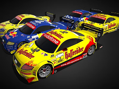 Multiple Racing Cars With Sponsor Logos Displayed 3d model