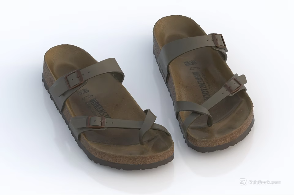 Stylish Brown Leather Sandals With Cross Straps And Comfortable Cork Sole 3d model 