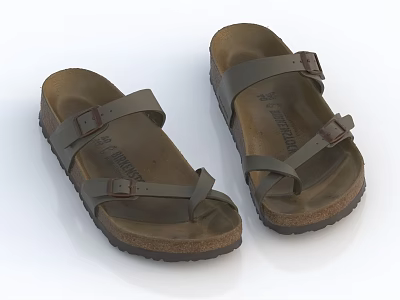 Stylish Brown Leather Sandals With Cross Straps And Comfortable Cork Sole 3d model