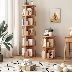 Solid Wood Bookshelf Removable Storage Rack Living Room Storage Rack Household Floor Rotating Bookshelf Solid Wood Desk Potted Plant Ornaments 3d model