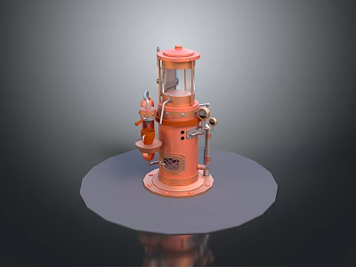Vintage Orange Industrial Machine With Metal Pipes Valves And Circular Platform 3d model