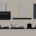 Efficient Modern Kitchen Appliances Featuring Range Hoods Gas Stoves And Cooking Pots