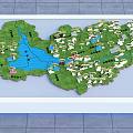 Commercial Equipment For Terrain Model Display With Green Areas Blue Rivers And White Buildings