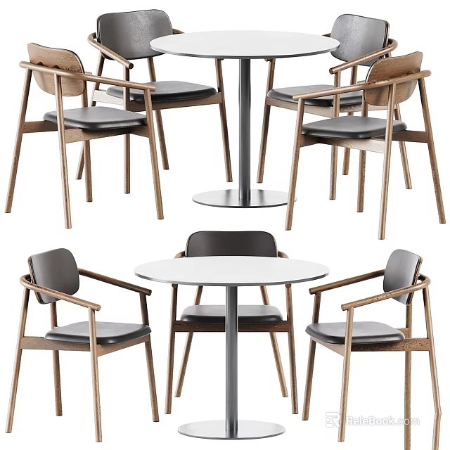 Modern Round Table And Chairs Set With Wooden Frame Upholstered Seats Metal Legs 3d model 