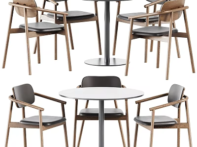 Modern Round Table And Chairs Set With Wooden Frame Upholstered Seats Metal Legs 3d model