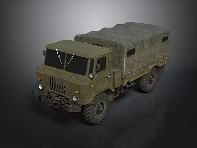 Military Green Cargo Truck With Canvas Covered Bed And Large Tires 3d model
