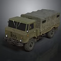 Military Green Cargo Truck With Canvas Covered Bed And Large Tires