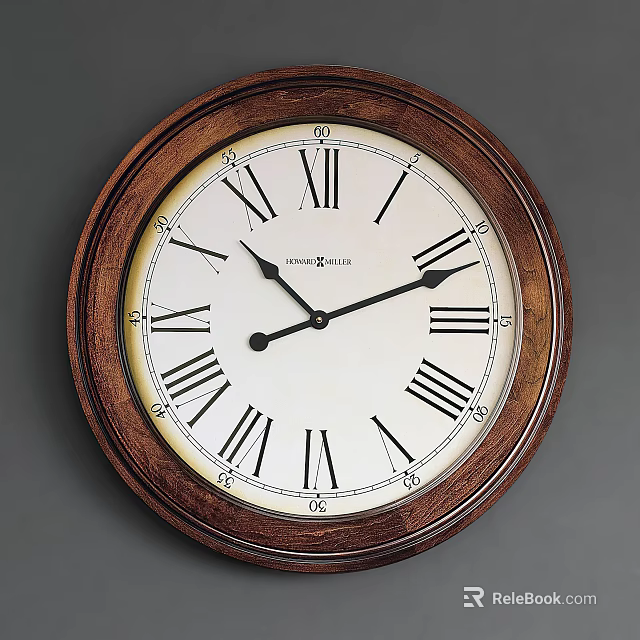 Vintage Howard Miller Wooden Wall Clock with White Dial Black Hands and Roman Numerals 3d model 
