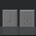 White Double Doors With Intricate Carved Patterns And Golden Handles In Modern Interior