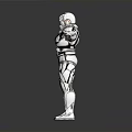 Shiny Silver Muscular Robot With Metallic Armor Standing Pose Arms Outstretched Joint Details