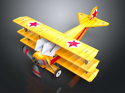 Vintage Yellow Biplane With Red Stars For Cosmic Aerospace Model 3d model