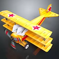 Vintage Yellow Biplane With Red Stars For Cosmic Aerospace Model