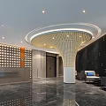 Modern Hotel Lobby Interior Design With Unique Ceiling Lighting And Decorative Wall Panels 3d model