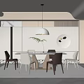 Elegant Modern Restaurant Interior With Dining Table Chairs Pendant Light And Wall Decor