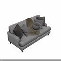 Gray Sofa Set With Multiple Pillows And Throw Blanket On Gold Legs 3d model