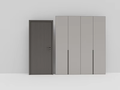 Gray Hinged Door Adjacent To Gray Cabinets In Modern Interior Design 3d model