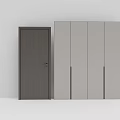 Gray Hinged Door Adjacent To Gray Cabinets In Modern Interior Design