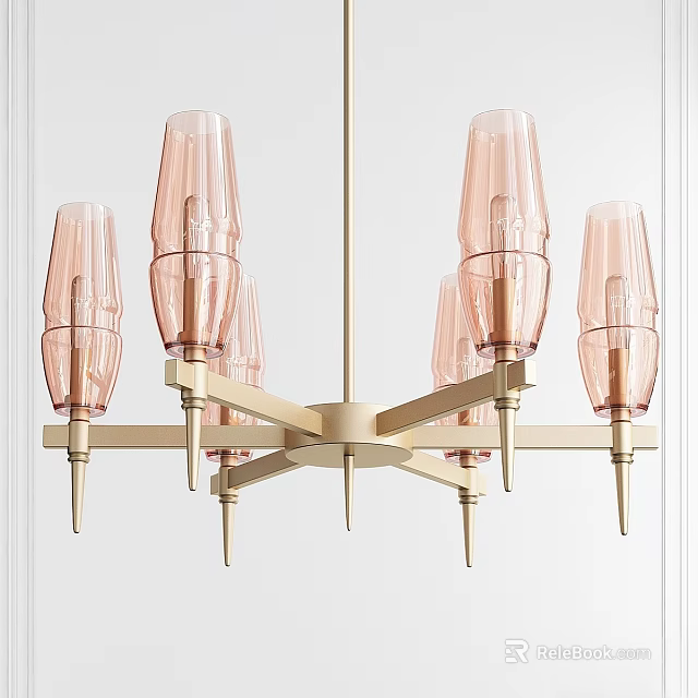 Elegant Modern Chandelier With Pink Glass Shades And Gold Metal Frame 3d model 