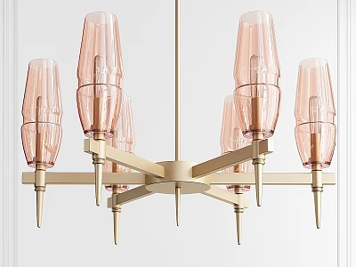Elegant Modern Chandelier With Pink Glass Shades And Gold Metal Frame 3d model