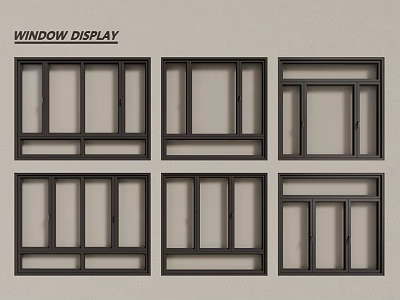 Window Display Features Modern Casement Windows with Various Black Frame Designs 3d model