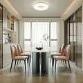 Modern Open Concept Dining Room Interior With Round Table Beige Chairs And Large Windows 3d model
