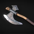Ornate Medieval Style Axe With Carved Celtic Patterns And Wooden Leather Wrapped Handle 3d model