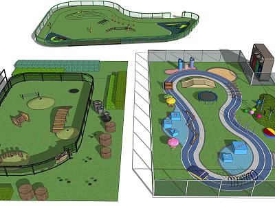 Colorful Children Playground Design With Slide Swing Track And Green Lawn 3d model
