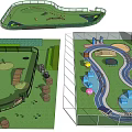 Colorful Children Playground Design With Slide Swing Track And Green Lawn