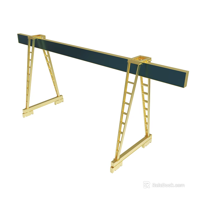 Industrial Metal Structure With Golden Support Frames Black Beam And Ladder 3d model 