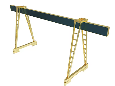 Industrial Metal Structure With Golden Support Frames Black Beam And Ladder 3d model